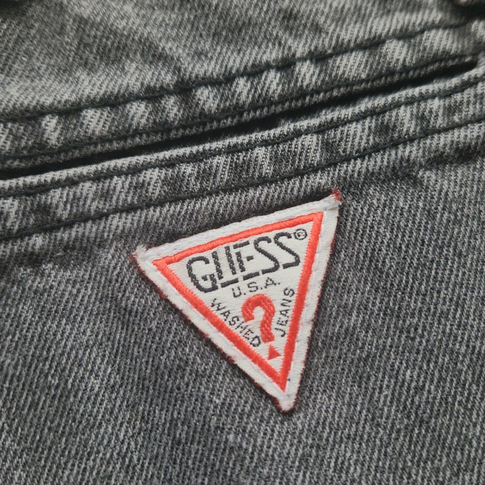 VTG 90s Guess High-Waisted Denim Jorts Shorts Sz 26 Black Raw Hem Grunge USA Y2K - Picture 11 of 12